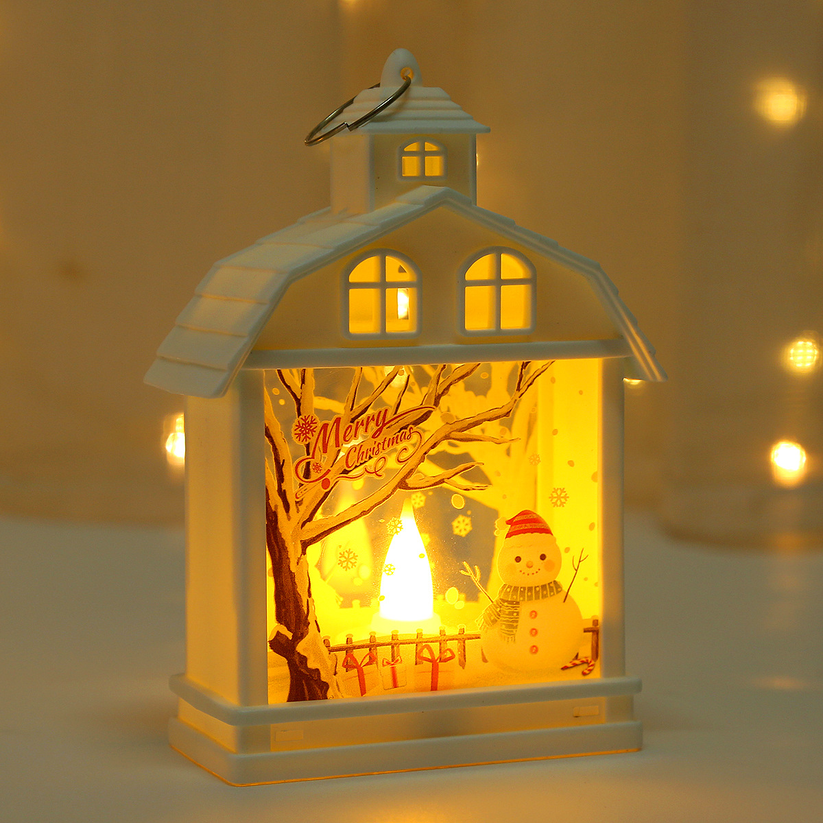Cross-Border Christmas Decoration Creative House Storm Lantern Led Portable Small Night Lamp Ambience Light Window Decoration Pendant