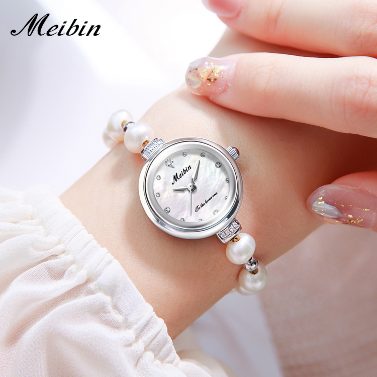 meibin美宾新款轻奢手链手表女士珍珠天然石表带luck pearl watch