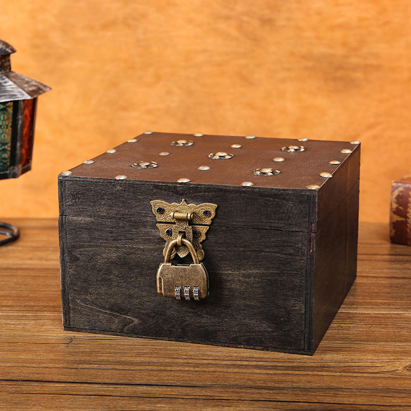 密室逃脱藏宝道具箱复古木制收纳盒带锁木盒子仿古百宝储物小木箱