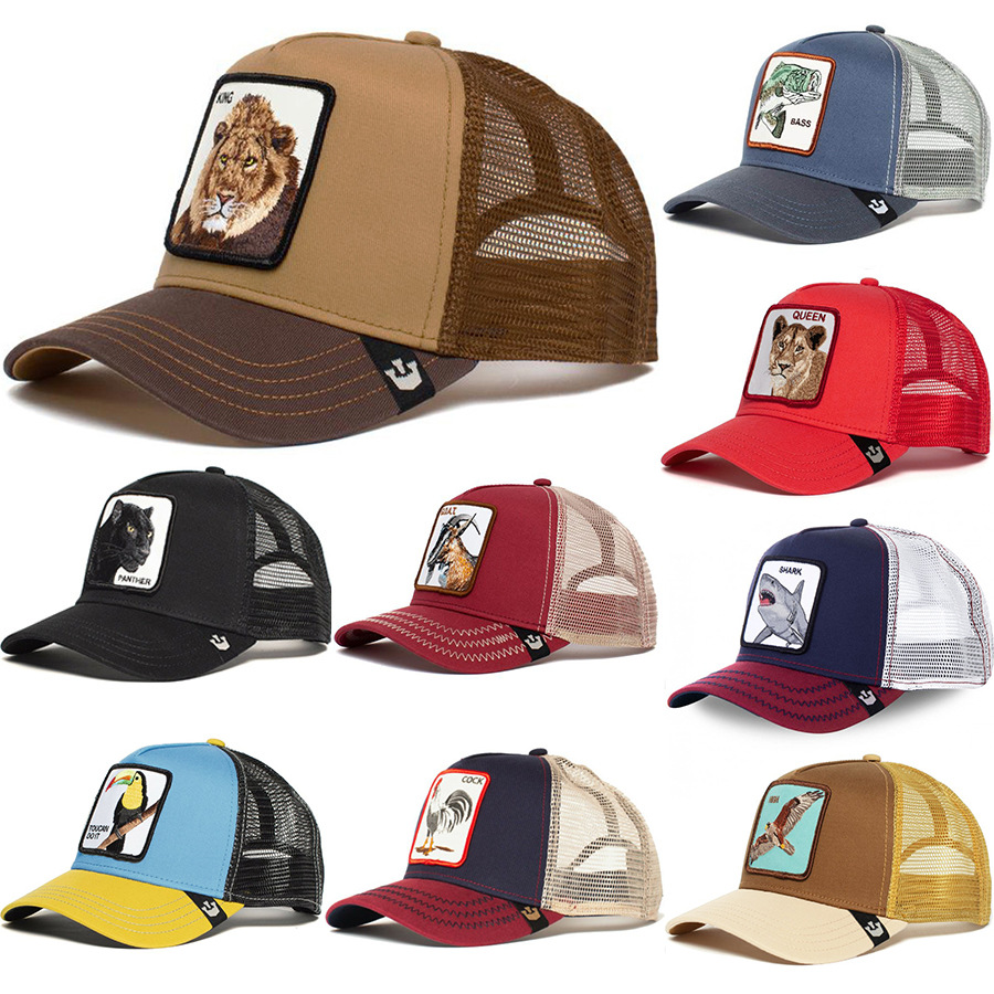 [Foreign Trade Hot] Animal Baseball Cap Cartoon Sun Protection Mesh Embroidery Truck Driver Black Leopard Rooster Wolf Hat
