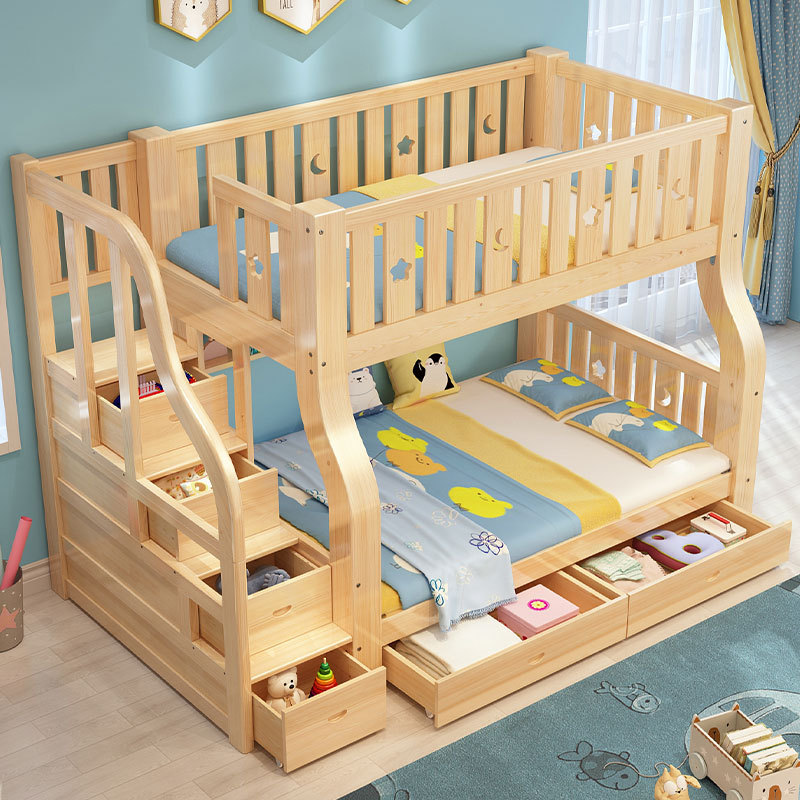 双人高低床两层上下铺木床儿童床全实木高低床儿童上下床双层床成年