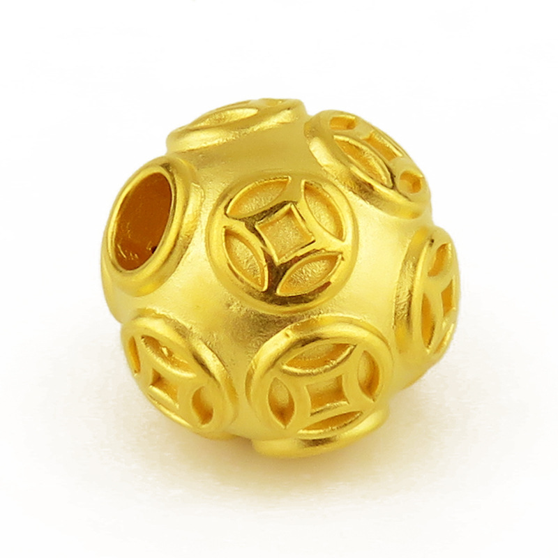 3d硬金金钱转运珠999足金黄金钱珠散珠金珠子光珠吊坠diy手链配件