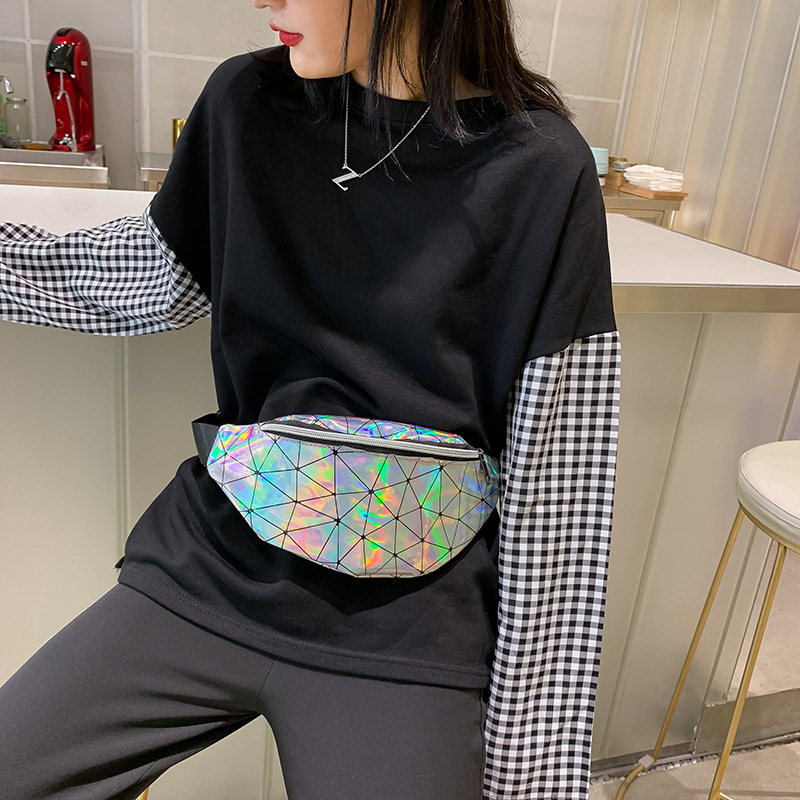 2021 New Korean Style Diamond Sequined Men and Women's One-Shoulder Crossbody Laser Waist Bag Small Bag Women's Mobile Phone Bag Coin Purse