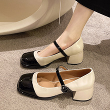 玛丽珍小皮鞋女春款2024新款法式复古中跟粗跟英伦风单鞋猪腰子鞋