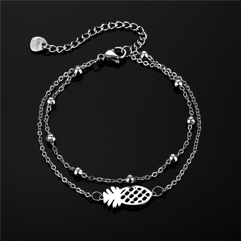 Europe and America Cross Border Ornament Popular Hollow Pineapple Double-Layer Bracelet Female Wish New Stainless Steel Fruit Bracelet Female