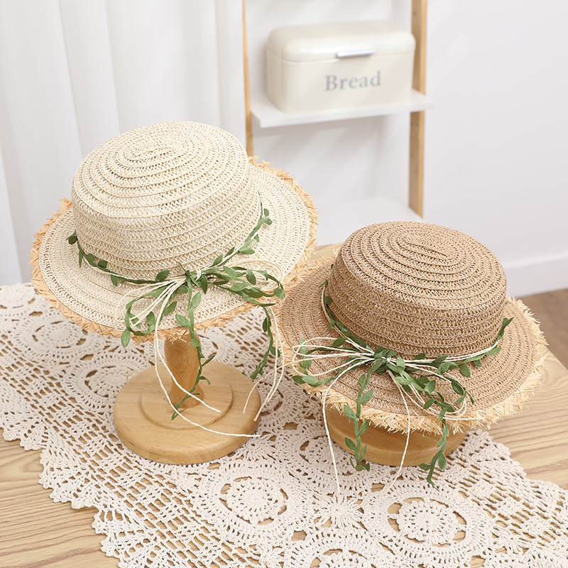 2023 New Straw Hat Female Rattan Bow Sun Hat Summer Hat Sun-Shade Beach Hat Outdoor Sun Protection Parent-Child Hat