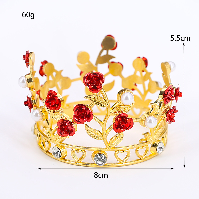 Original Cross-Border Birthday Flower Cake Crown Children's round Leaf Rose Headdress Crown Alloy Bridal Headdress