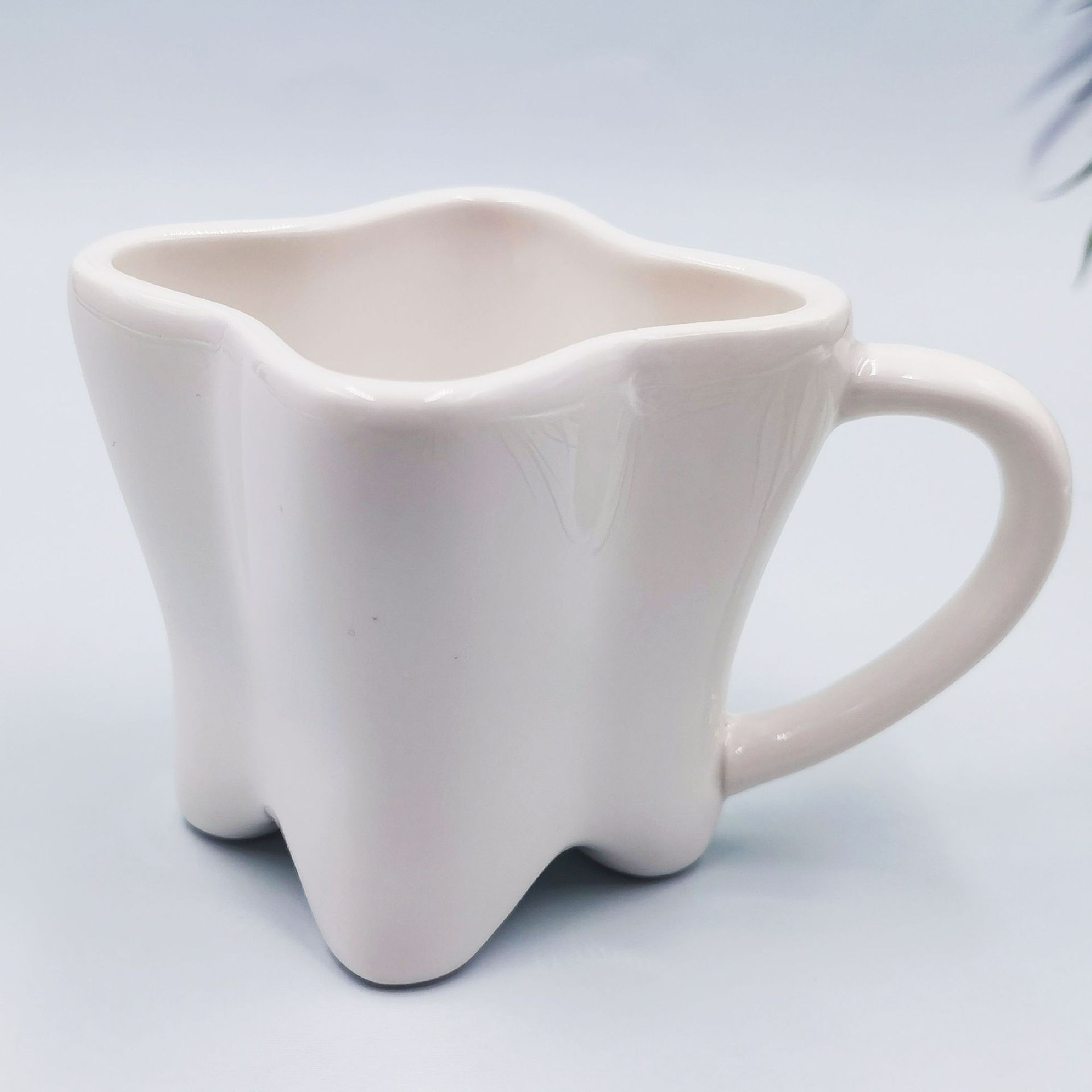 白色陶瓷牙齿杯创意10oz四角酒杯印logo出口异形马克杯礼品咖啡杯