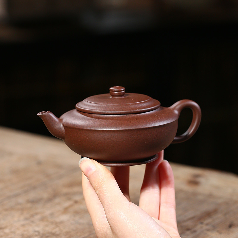 宜兴紫砂壶一厂文革老紫泥汉扁壶马小琴纯手工汉云小品家用泡茶壶