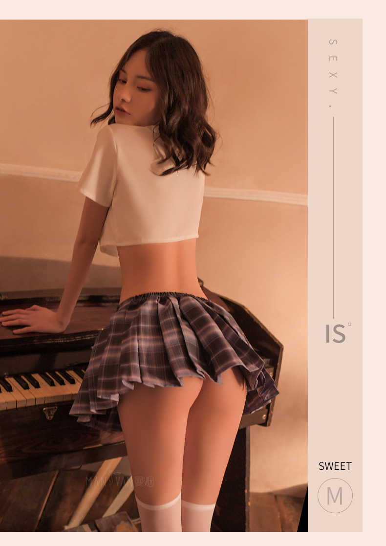 曼烟情趣内衣性感分体学生装jk制服上衣格纹百褶短裙套装9940