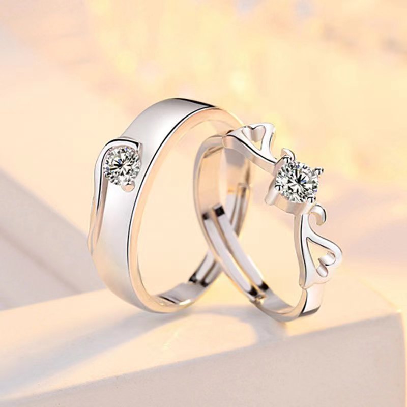Angel Wings ~ Cross-Border Couple Ring a Pair of Zircon Couple Rings Open Ring Female Temperament Wild Anti-Real Diamond Ring