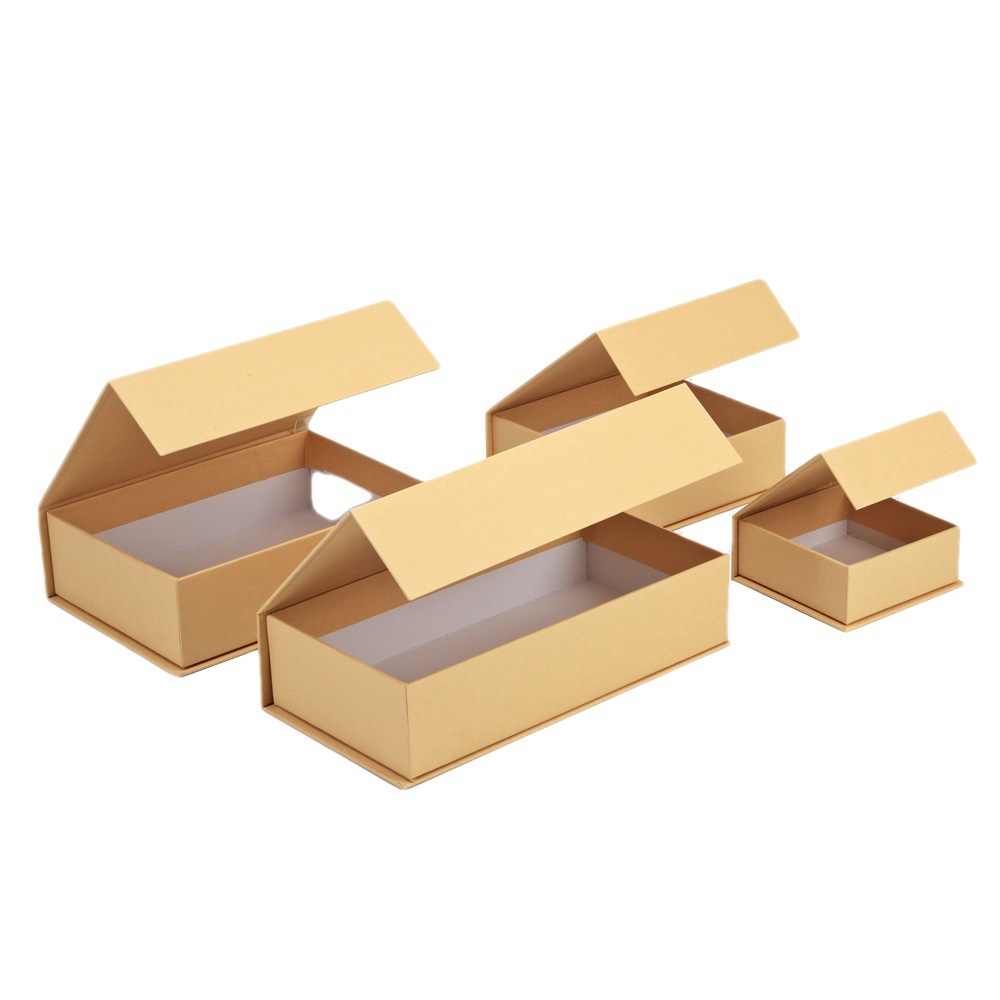 本色牛皮纸纸盒书本开合式礼品收纳盒磁铁磁扣礼盒现货空白可印刷