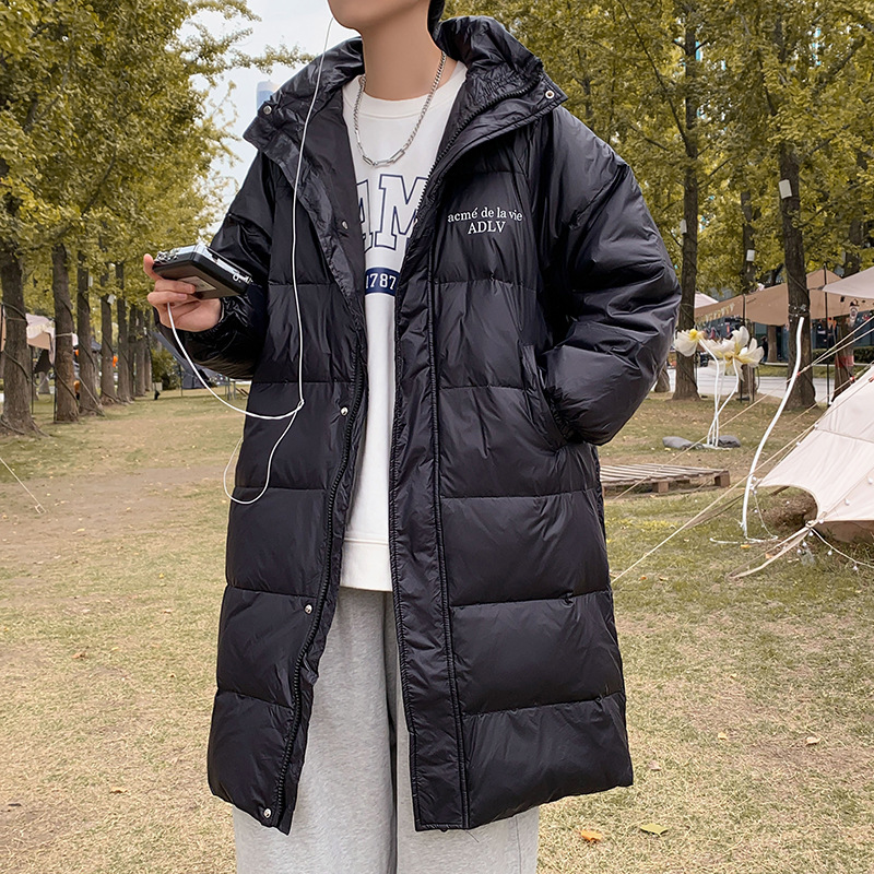 Tiktok Popular Long down Jacket Men's Winter New Hong Kong Style Loose plus Size Thick White Duck down Men's Coat