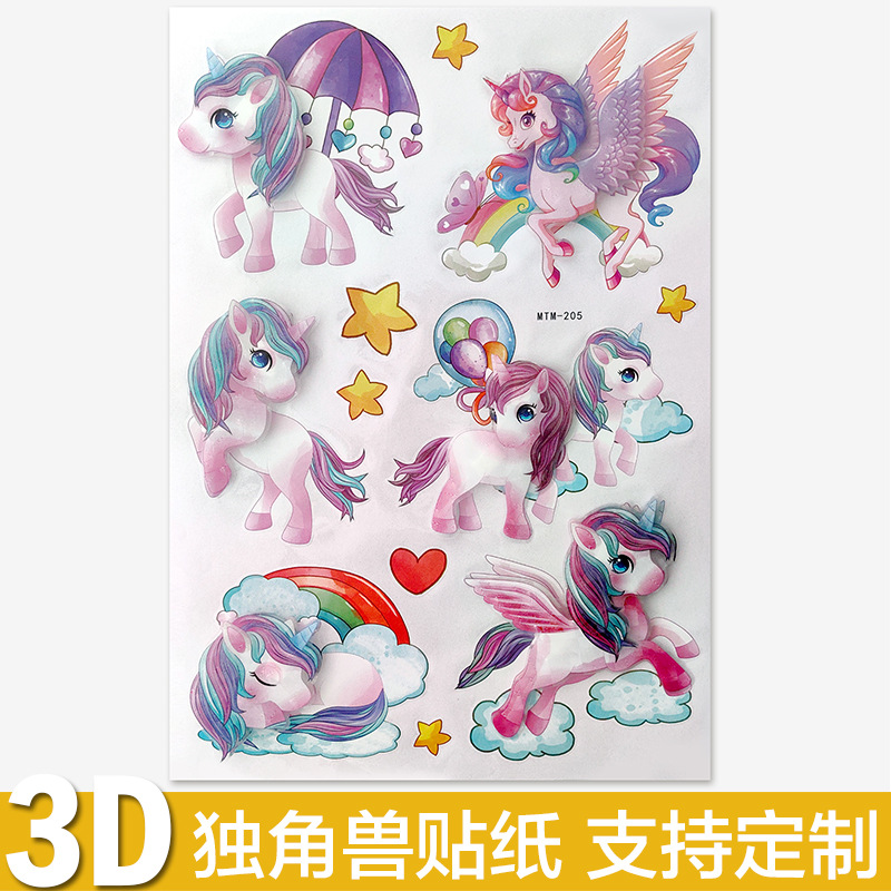 Spot Wholesale 3d Cartoon Unicorn Wall Stickers Cute Animal Layer Stickers Pegasus Series Children's Room Decorative Stickers