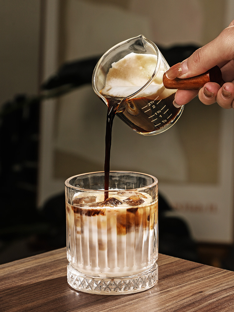 意式浓缩咖啡杯玻璃带刻度shot杯接液杯萃取盎司量杯手柄奶盅杯子