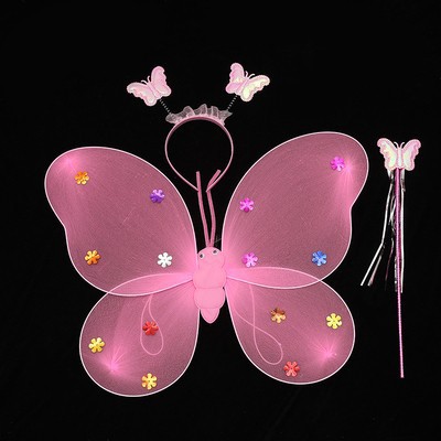 Light-Emitting Butterfly Wings Little Girl's Back Decoration Children's Flash Toy Wonderful Fairy Magic Stick FARCENT Three-Piece Set