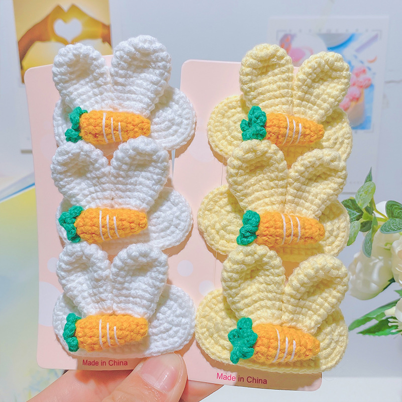 Internet Celebrity Handmade Crochet Wool Knitting Guan Xiaotong Star Same Cute Rabbit Ears Carrot Barrettes Bang Clip