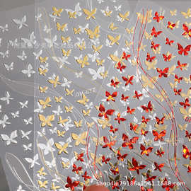 网红蝴蝶美甲贴纸爆款穿戴甲小号翩翩蝴蝶背胶贴花烫金银色指甲贴