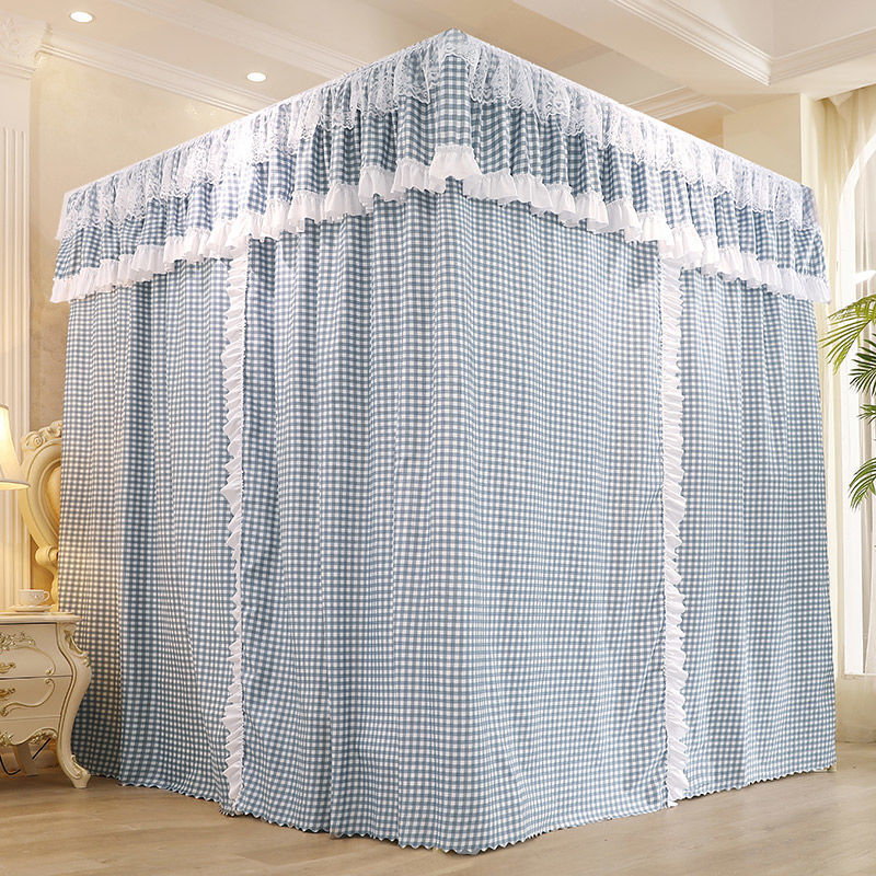 U-Shaped Guide Rail Palace Style Mosquito Net Bed Curtain Shading Household Bedroom Integrated with Stand Floor Bed Curtain Dustproof Top Fabric Cover