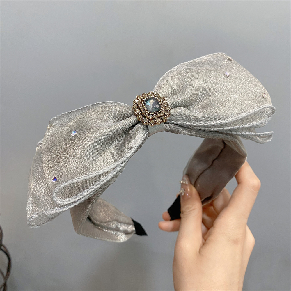 Rhinestone Three-Layer Organza Bow Headband Wide-Edge Rhinestone Light Luxury High Sense Veil Headdress New Female Hair Accessories