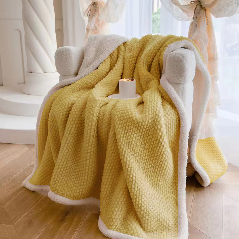 Light Luxury Solid Color Tower Velvet Blanket Thickening Air Conditioning Blanket Flannel Coral Velvet Shawl Blanket
