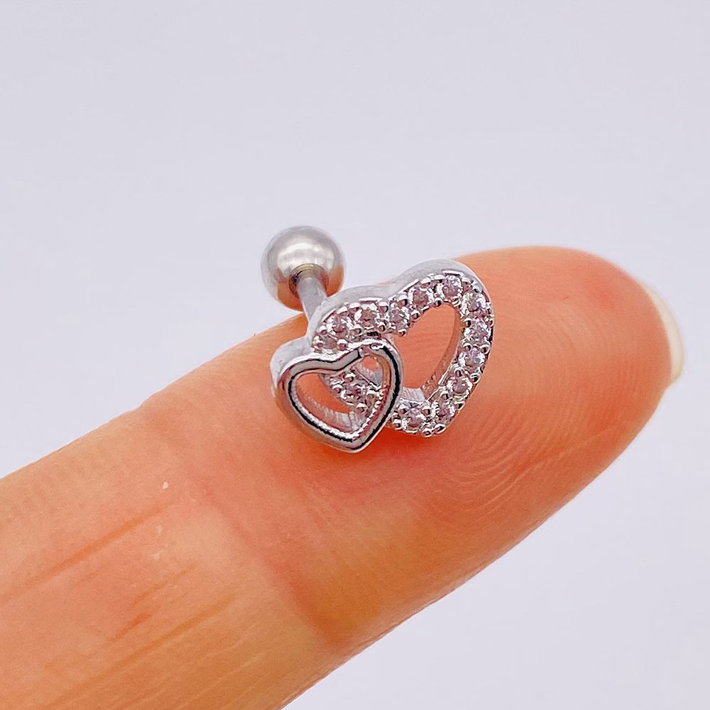 新款耳钉心形蝴蝶结耳骨钉微镶锆石耳钉螺丝拧球穿刺饰品