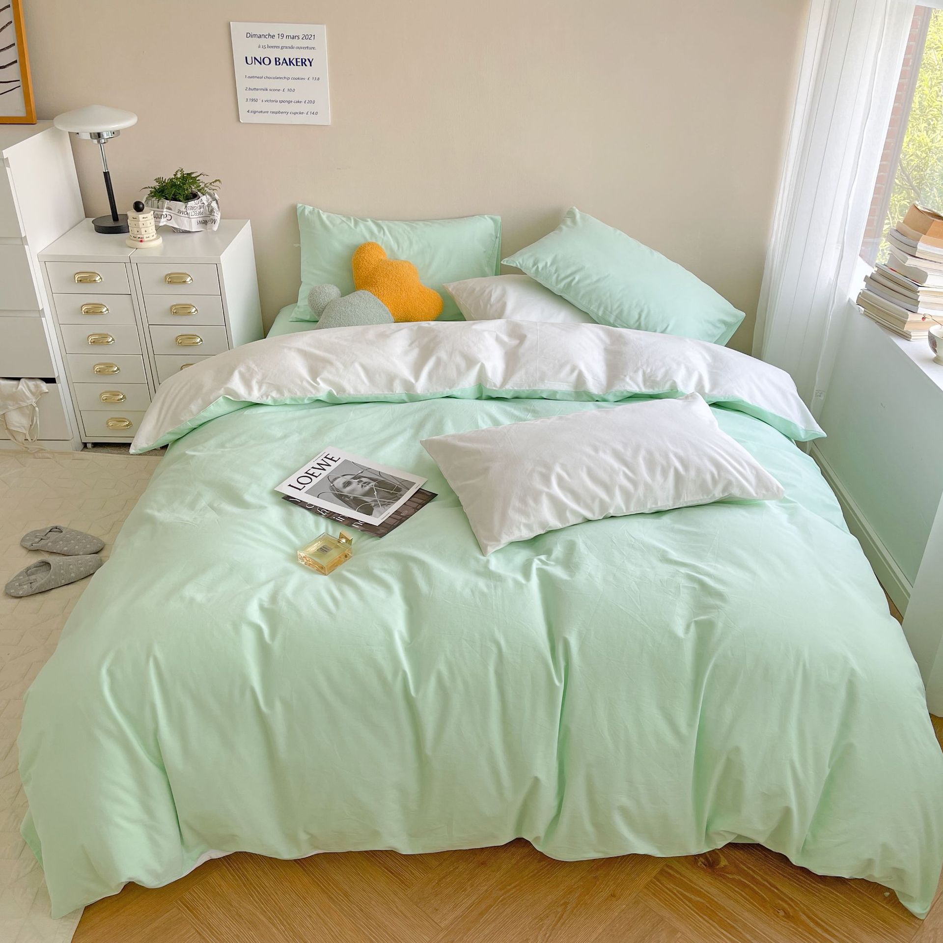 水洗色织全棉撞色四件套 纯棉chic简约小清新春夏家纺套件床品