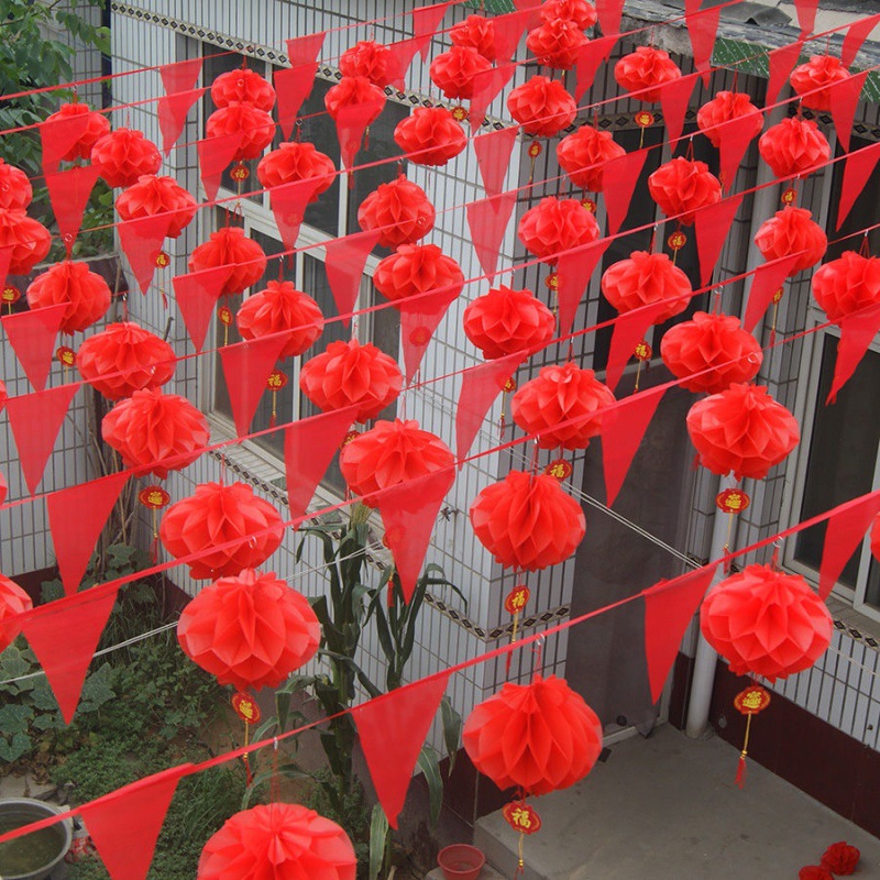 彩旗婚礼喜字旗红三角串旗结婚婚庆春节庆典开业用品厂家直销跨境