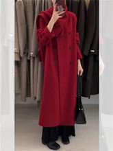 红色本命年2024新款毛呢外套新年战袍羊绒呢子大衣女秋冬款高级感