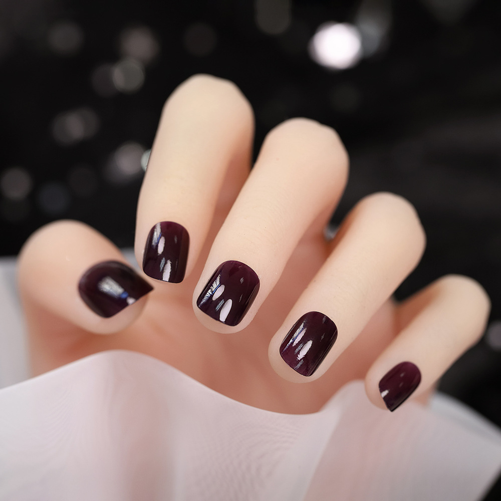 短圆款葡萄紫假指甲贴穿戴甲成品甲片美甲贴片拆卸指甲贴片美甲贴