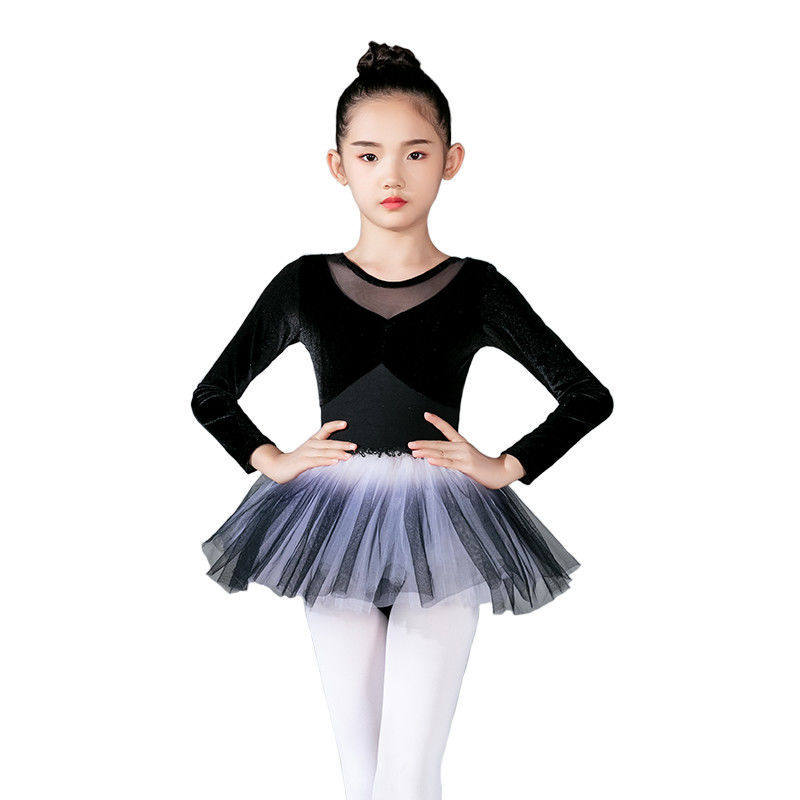 儿童舞蹈服长袖秋冬女童民族考级紧身连体形体新款练功服芭蕾舞裙