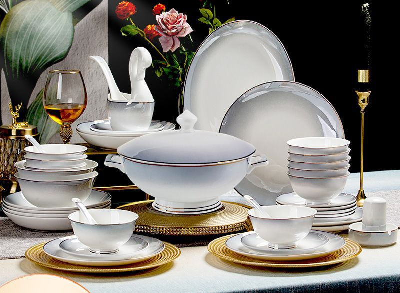 ld渐变灰景德镇骨瓷碗碟套装整套现代陶瓷餐具新款高档盘子碗