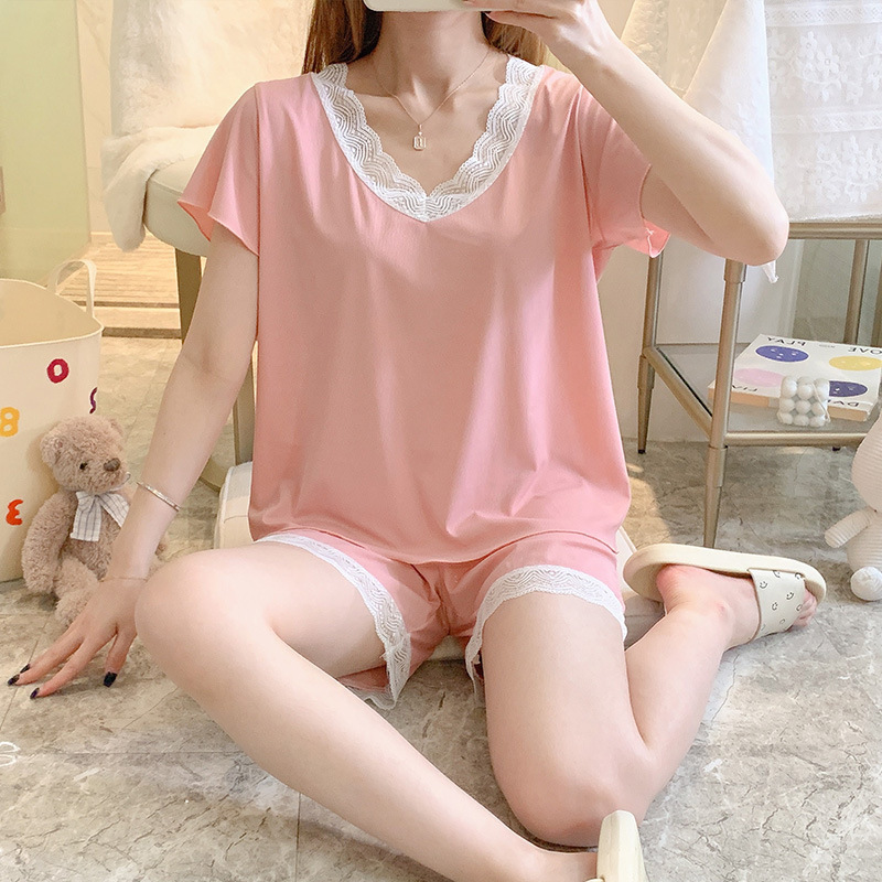New Casual Pajamas Suit Women's Spring and Summer Fashion plus Size Solid Color Homewear Korean Style Loose Suitable for Daily Wear Two-Piece Set
