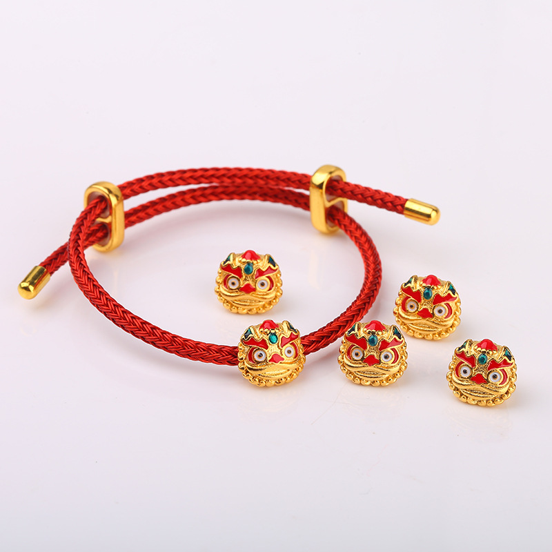国潮醒狮手链珐琅彩醒狮手绳男女本命年编织红绳手绳diy珠子礼物