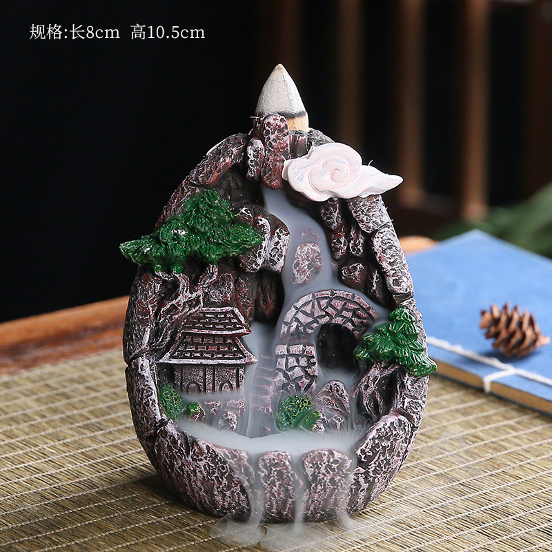 Cross-Border Backflow Incense Burner Creative Home Decoration Resin Crafts Sandalwood Incense Burner High Mountain and Flowing Water Incense