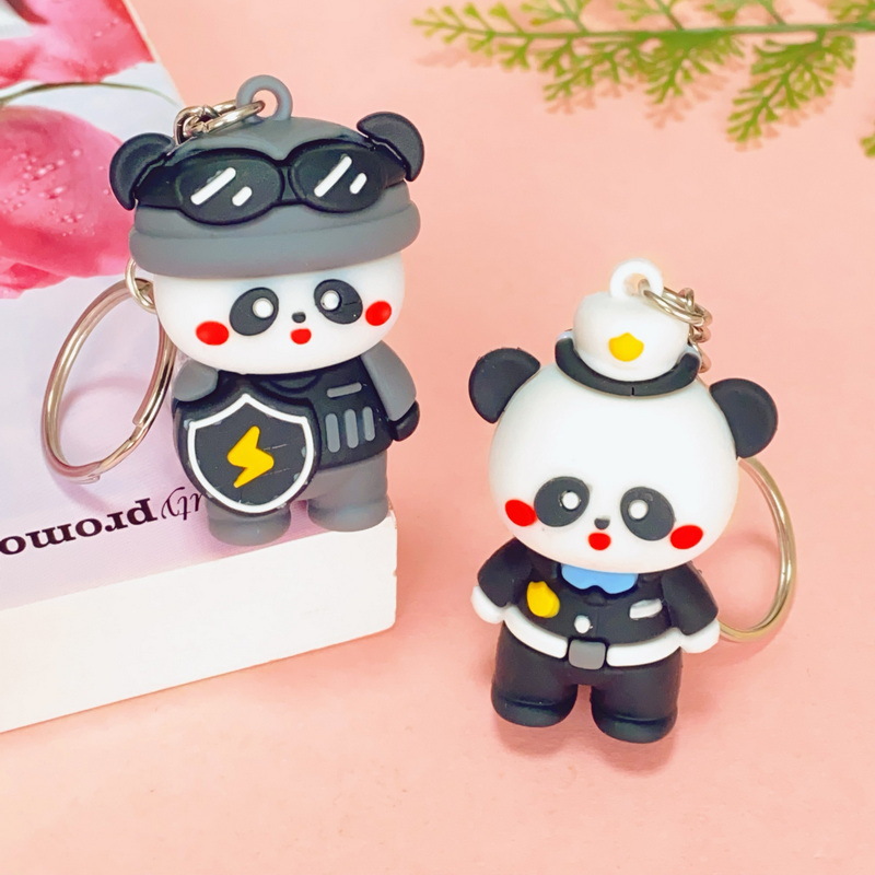 Creative Cute Panda Police Cartoon Key Button Pendant Promotion Boutique Panda Doll Ornaments Small Gift