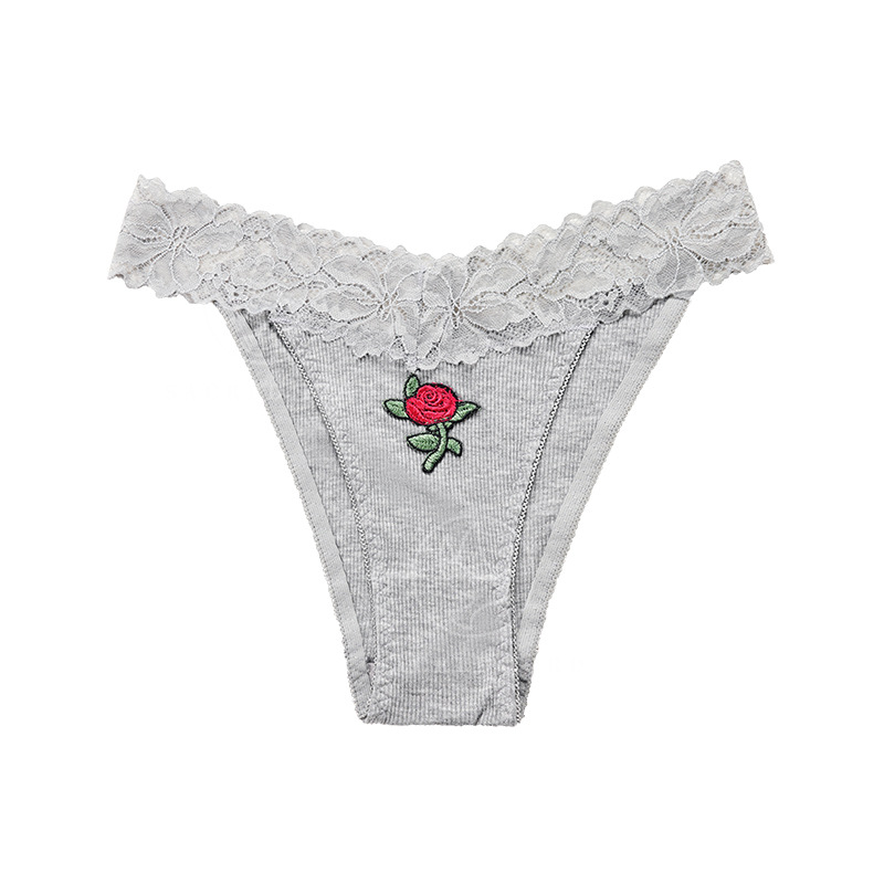 French Sexy Lace Rib Stitching plus Size Underwear Exquisite Embroidered Low Waist Pure Cotton Crotch Breathable Women's Briefs