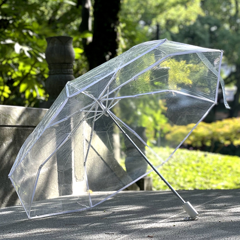 8y小清新白色架子男女通用透明雨伞折叠透明伞三折伞手开-阿里巴巴