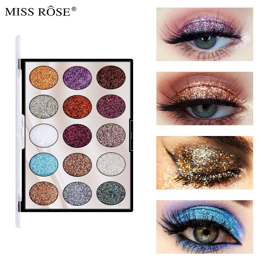 Missrose15 Color Small Sequins Gold Leaf Eye Shadow Stage Makeup Highlight Thin and Glittering Cross-Border Makeup Eye Shadow Plate Wholesale