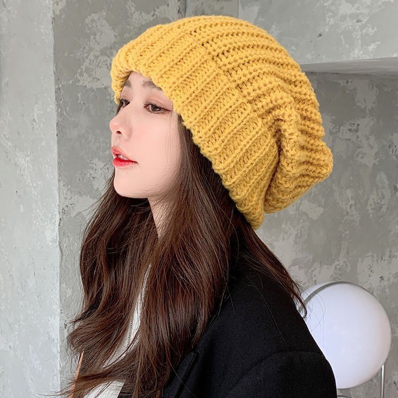 Winter Woolen Hat Women's Korean-Style Versatile Thick Thread Pile Heap Cap Autumn and Winter Warm Thickened Casual Fashion Knitted Hat