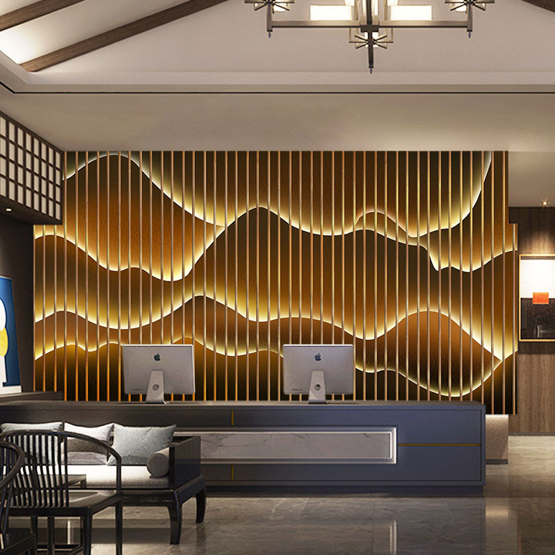 3d现代新中式装修墙纸珠宝店前台背景墙山水墙布高档酒店餐厅壁纸