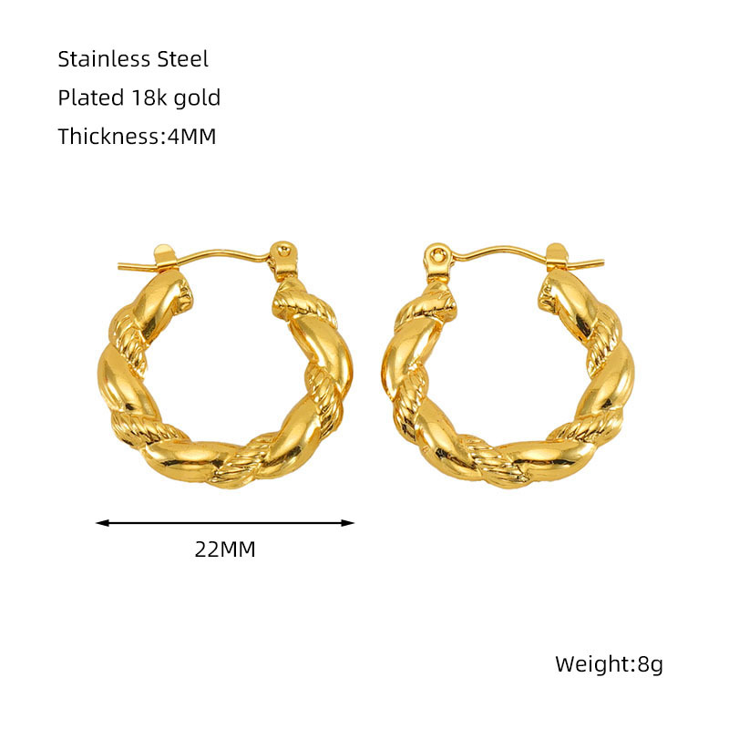 Cross-Border European and American Titanium Steel round Twist Ear Clip Women's High-Grade Sense Does Not Fade 18K Gold Earrings Ear Clip Special-Interest Design