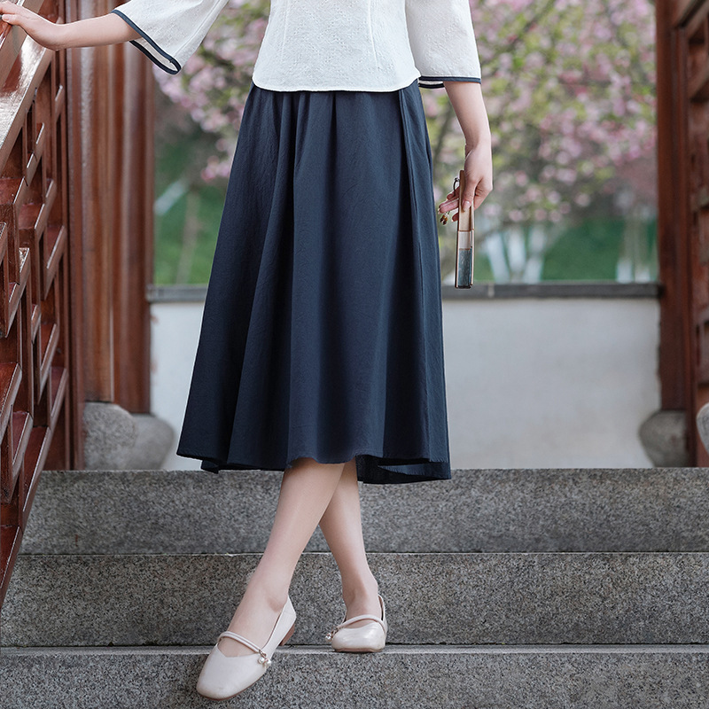 棉麻旗袍民国风复古中国风五四青年装演出服女茶艺师工作服套装夏