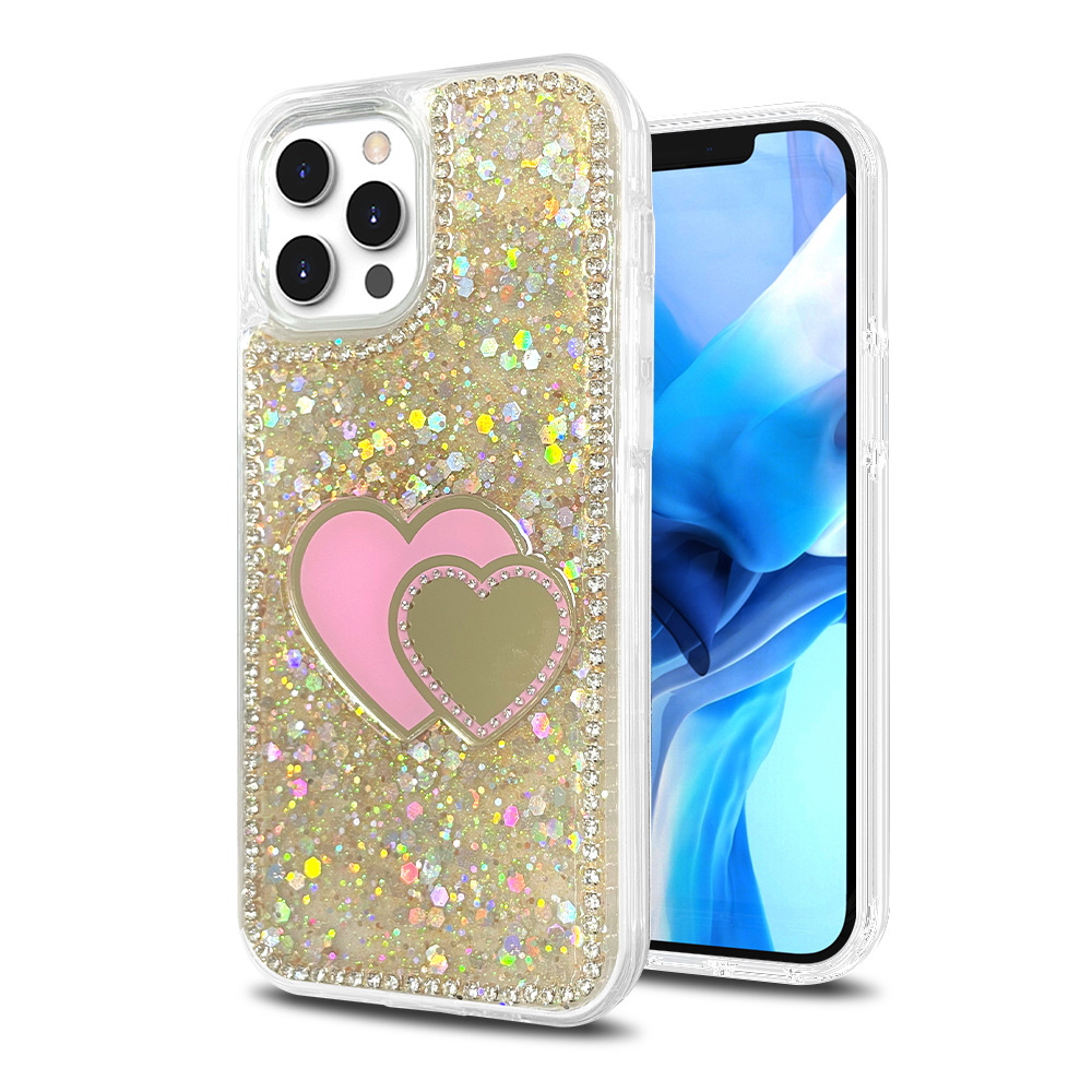 安卓手机壳爱心镜子适用于三星a73 5g白色点钻亮片滴胶a03s保护套