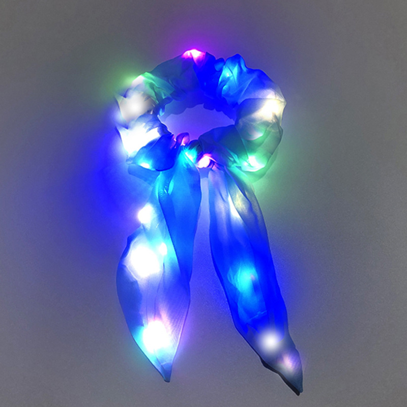 Amazon Led Luminous Streamer Hair Tie 6 Colors Solid Color Colorful Night Light Large Intestine Hair Ring Dynamic Stylish Hair Accessories