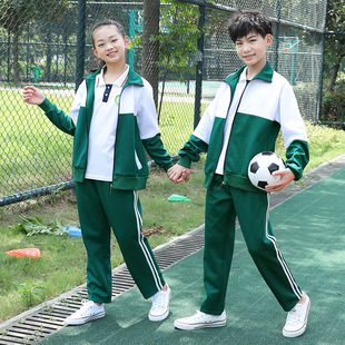 秋季中小学生校服学院风春秋款幼儿园园服儿童套装绿白两件套批发