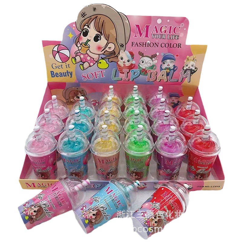 Foreign Trade Popular Style 24 Lipstick Children's Ice Cream Exclusive for Cross-Border Lip Gloss No Stain on Cup Liquid Factory Wholesale