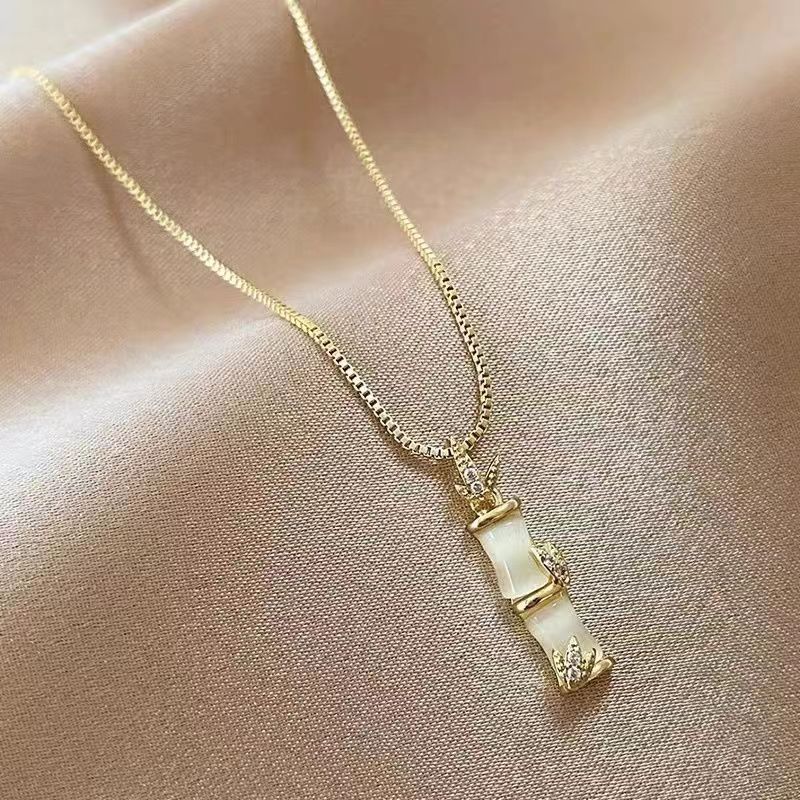 钛钢不掉色新款竹节吊坠项链女轻奢百搭锁骨链个性森系简约饰品女