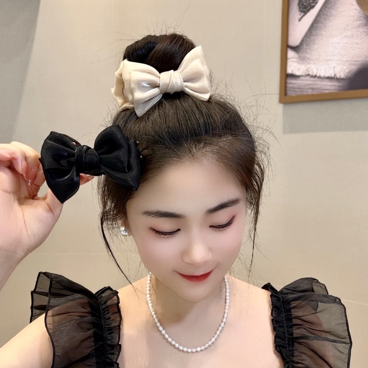 Sweet Mesh Bow Barrettes Women's Simple Temperament Bun Grip 2023 Internet Hot New Hair Clip/Hair Accessory