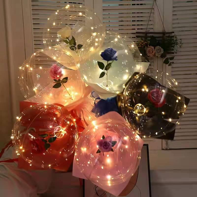 New Luminous Rose Bouquet Stall Night Market Luminous Bounce Ball Toy Qixi Valentine's Day Confession Balloon Wholesale